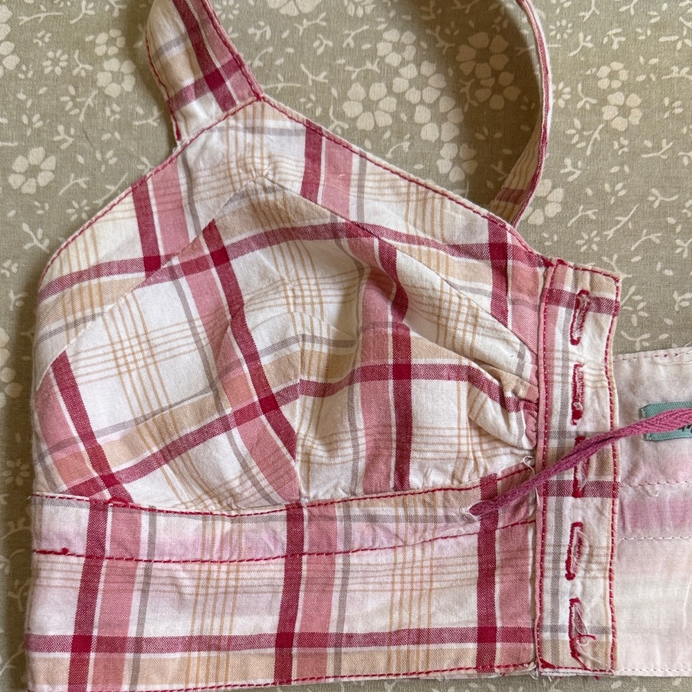 Vintage Papaya Pink and White Plaid Crop Top - Picture 5 of 6